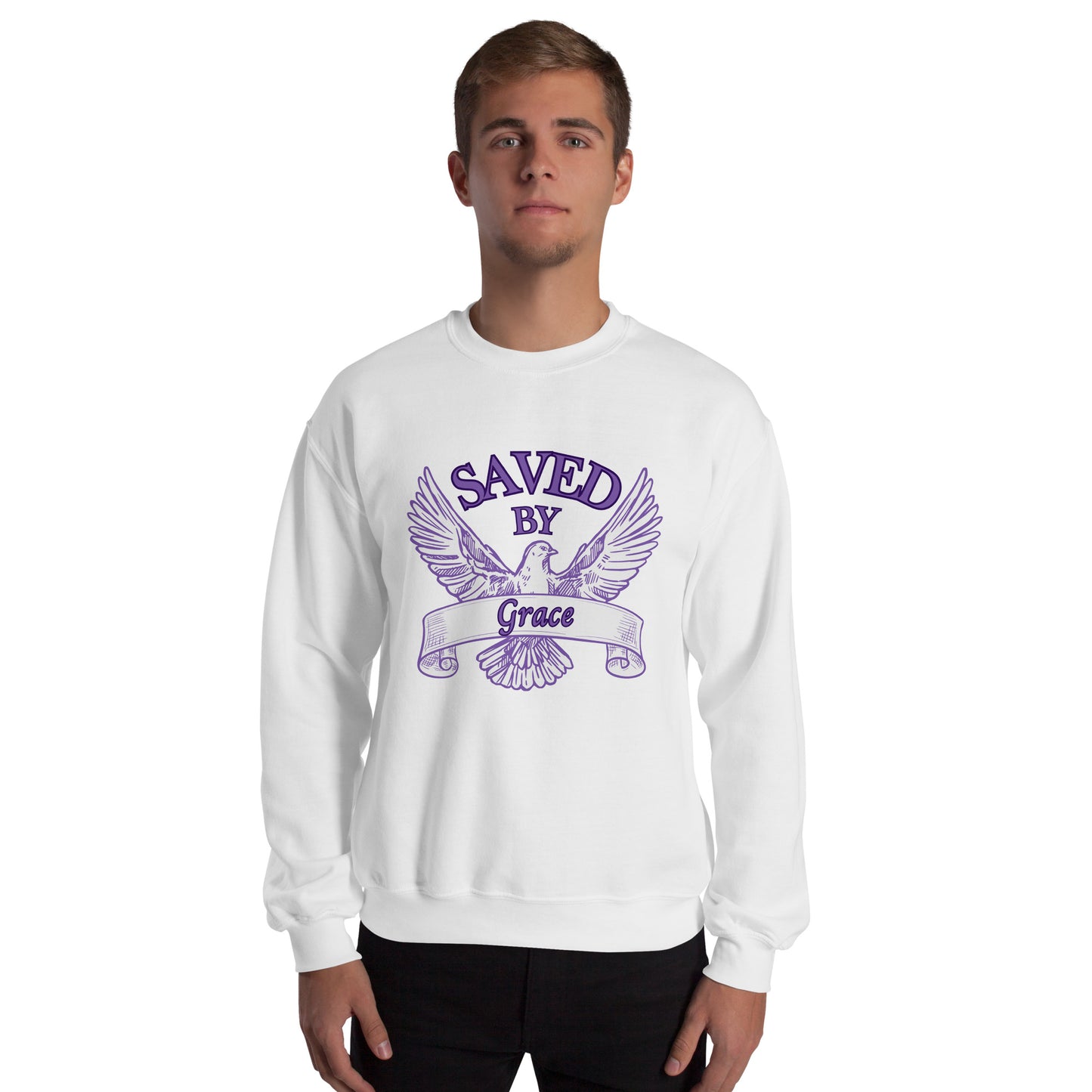 Eternal Love Classic Sweatshirt in White with Purple Dove Design