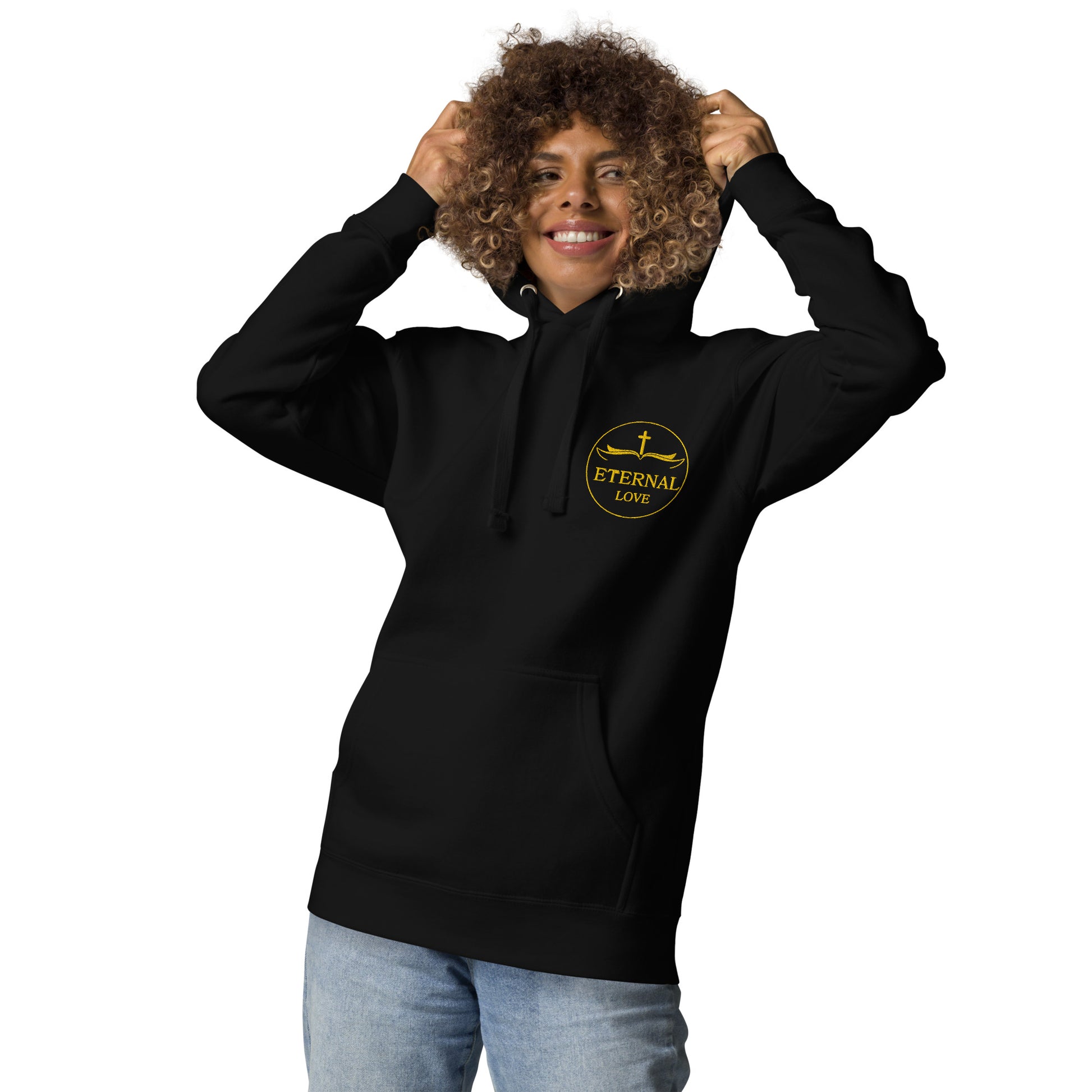 Christian Comfort Hoodie in Black/Purple - Faith-Based Casual Wear