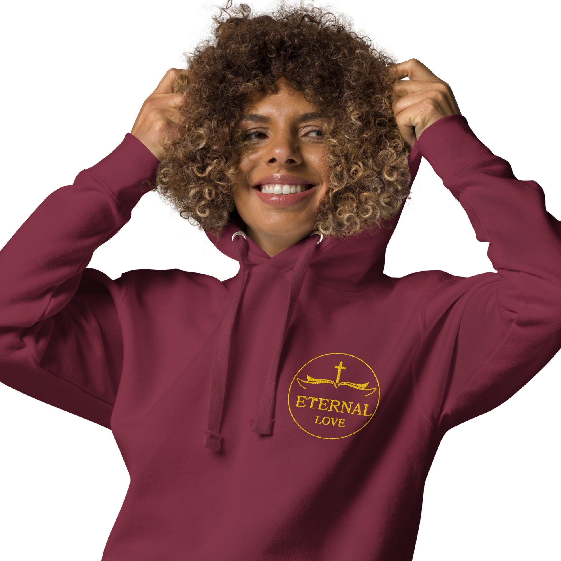 Eternal Love Soft Hoodie in Burgundy - Comfortable Christian Fashion with Cross Logo