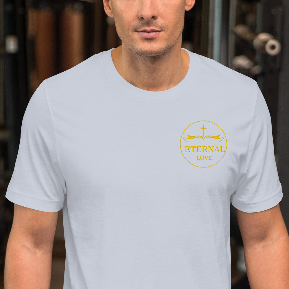 Eternal Love Perfect T-Shirt in Light Blue - Christian Essential with Gold Cross Logo