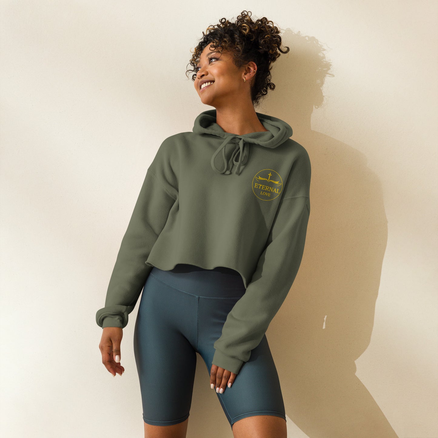 Eternal Love Cropped Christian Hoodie in Sage Green - Modern Faith Fashion